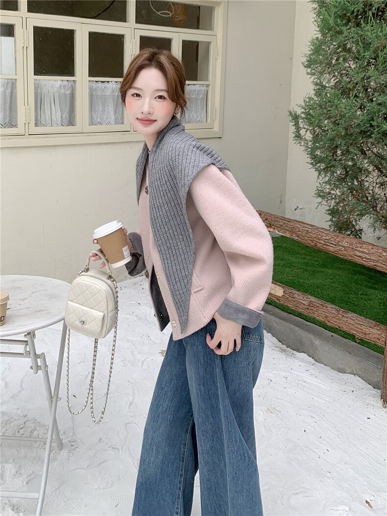 现货-2025年冬季新款小香风撞色高级感披肩毛呢夹棉百搭外套女,女装毛呢外套,霓裳依族