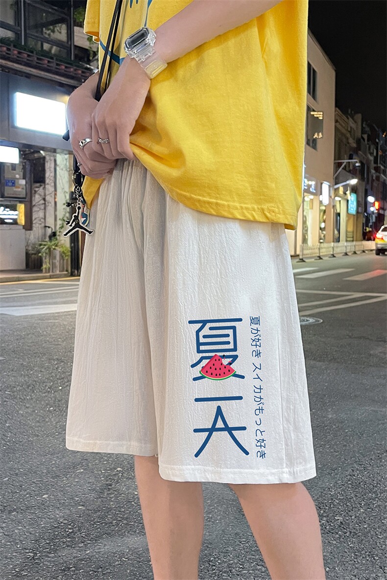 YD33192-P25港风潮牌亚麻短裤男大码棉麻五分裤男中裤沙滩裤,男装休闲裤,电商A040