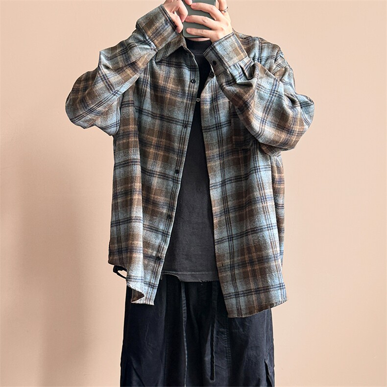 立秋现货格子长袖衬衣潮牌中性衬衫外套AC2308602特批P50控89,男装衬衫,电商A351