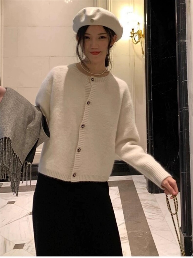 春秋韩版羊毛衫女开衫圆领短款宽松百搭打底衫毛衣,女装羊毛衫,恩泰羊绒