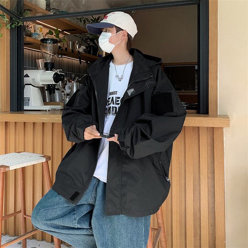 春季新款机能连帽冲锋衣潮流户外宽松休闲工装外套,男装夹克,星座410-7