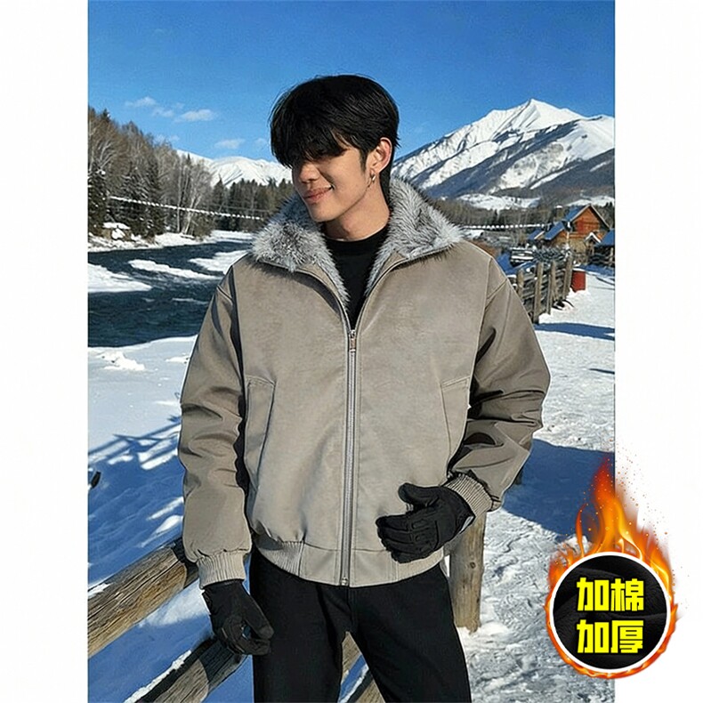 现货高品质美式高街重磅座山雕毛毛领pu皮棉衣男女加厚棉服冬外套，男装皮衣，电商A486-1