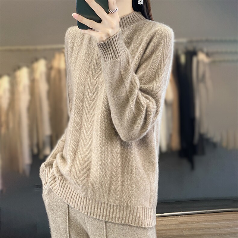 七针麦穗2024新款内搭显瘦软糯百搭纯色针织羊毛衫,女装羊毛衫,郡淞羊绒