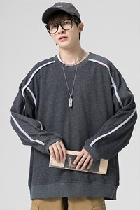 2021秋季新港风无影墙日系大码男撞色拼接贴布圆领卫衣W5032-P40图片