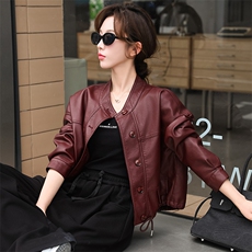 跑量款皮衣外套女工装上衣2024秋新款短款机车服夹克立领机车服潮，女装皮衣，美拉德工厂直营店