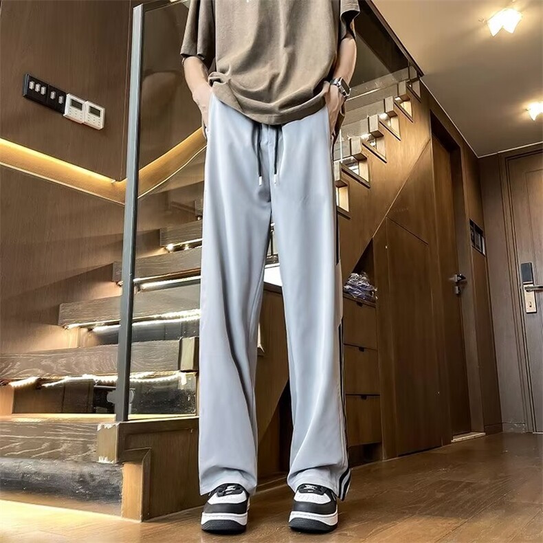 条纹垂感冰丝裤子男士夏季薄款三条杠CK521P36,男装休闲裤,星座1116-2