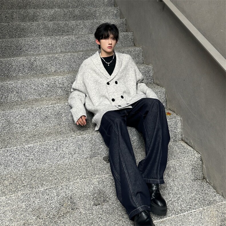 A135-2506男士双排扣开衫毛衣专卖店品质P98控139量大差价大，男装针织衫/毛衣，电商A135（原星座819）