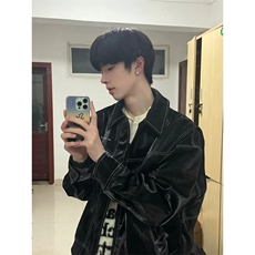 W190-P79男士皮衣外套春秋季2025新款翻领潮牌痞帅派克服男款，男装皮衣，电商B323A