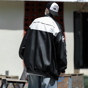 赛车服外套男款秋季装美式PU皮夹克痞帅高街机车衣服ovee潮牌街景图片