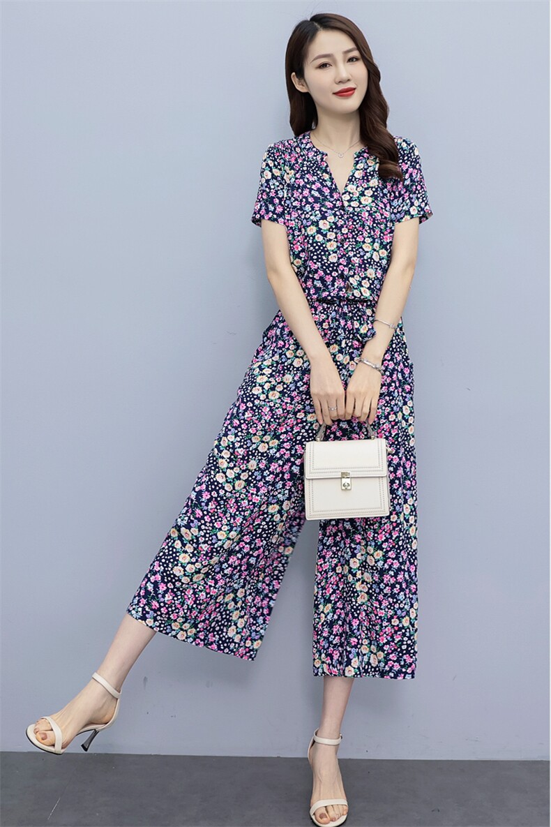 碎花连体裤夏女阔腿裤垂感夏季薄款显瘦2024新款夏装文艺裙子,女装连体裤,木橙西子
