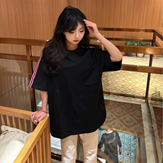 抖音得物品质二开240克宽松纯棉美式潮牌印花三条杠中性风短袖T恤，男装T恤，电商A486-1