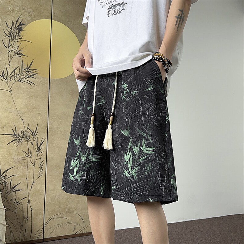 703-DK353-P38夏季风竹叶压皱肌理感新中式休闲短裤M-5XL,男装牛仔裤,星座703