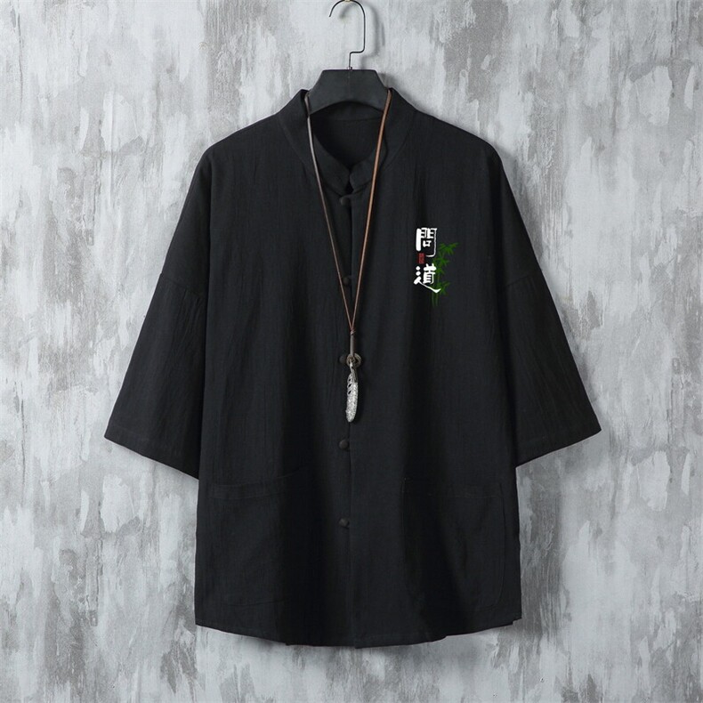 男士衬衫五分袖衬衣中袖印花立领唐装风XZ1512-241306-P35,男装衬衫,星座1512