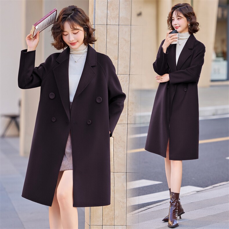 24秋冬新款中长款女时尚气质加厚潮流专柜双面羊绒大衣外套，女装双面呢大衣，小荷流