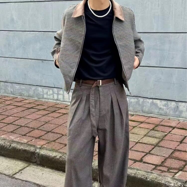 格纹腔调复古黑白格子舒适松弛感翻领短款夹克外套网JK704-P83,男装夹克,星座1001-1