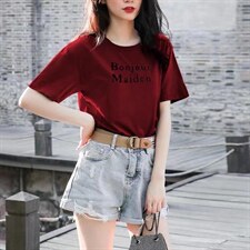 新款时尚百搭潮流宽松显瘦简约圆领短袖T恤，女装T恤，L·H·X