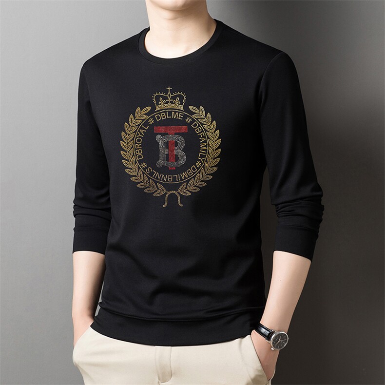 新款男长袖印花上衣2023春秋季宽松加厚圆领卫衣中年男士打底衫，男装卫衣，电商B212（原钱塘6029）