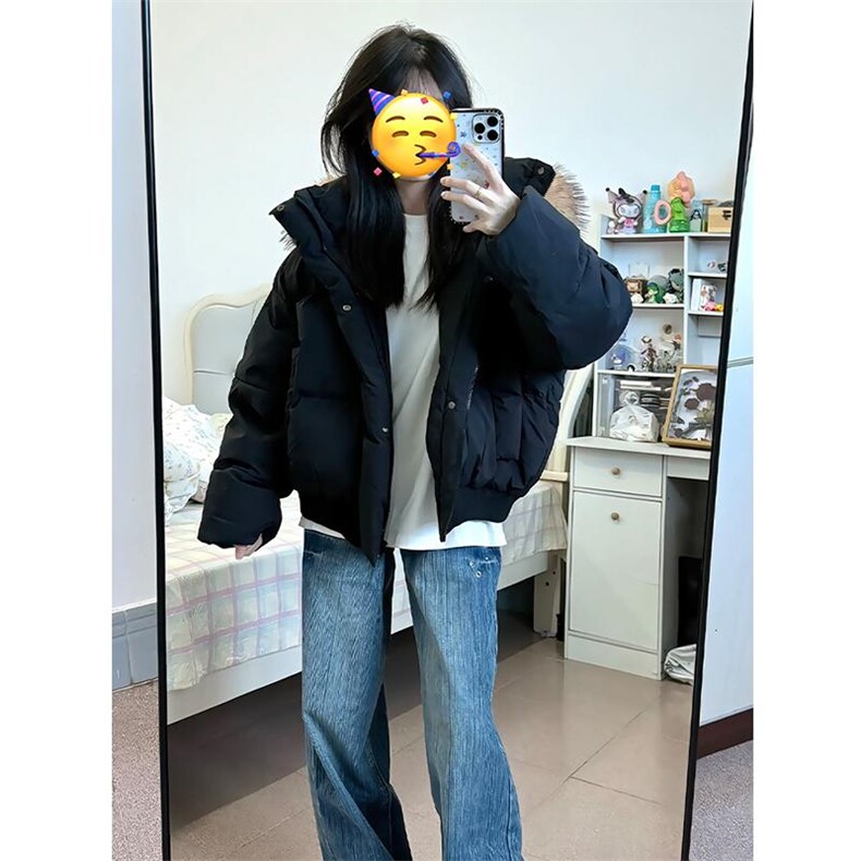 现货三防重磅硬挺boxy短款羽绒棉衣座山雕大毛毛领PU皮棉服外套冬,男装棉衣,电商A443