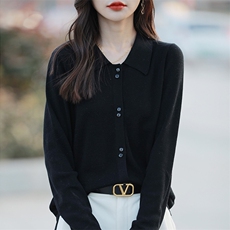 POLO领女士针织开衫外套2025春秋新精纺超细毛衫打底衬衣内搭毛衣，女装羊毛衫，丹芙娇羊绒