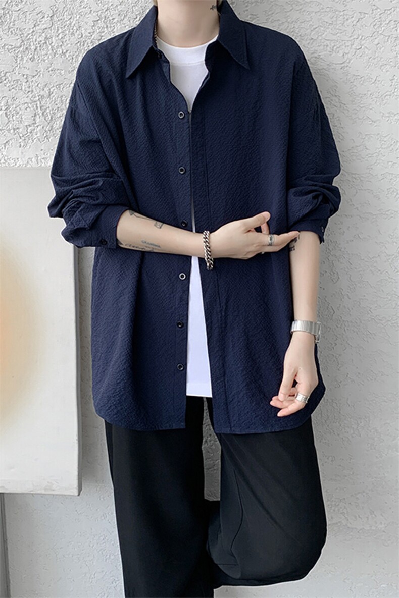 8XL-M泡泡纱盐缩肌理长袖衬衫男夏季冰丝外套防晒衬衣CS29007P40,男装衬衫,电商B312