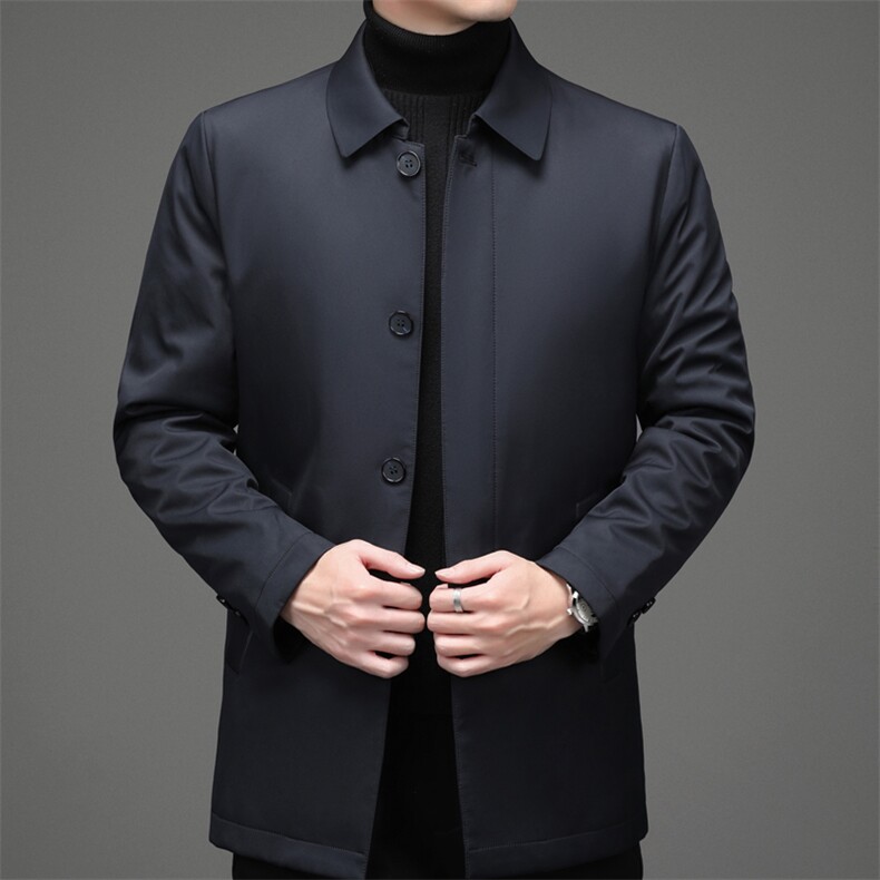 男士翻领纯色羽绒服中年商务休闲加厚白鸭绒外套2023冬季新款男装,男装羽绒服,电商B212（原钱塘6029）