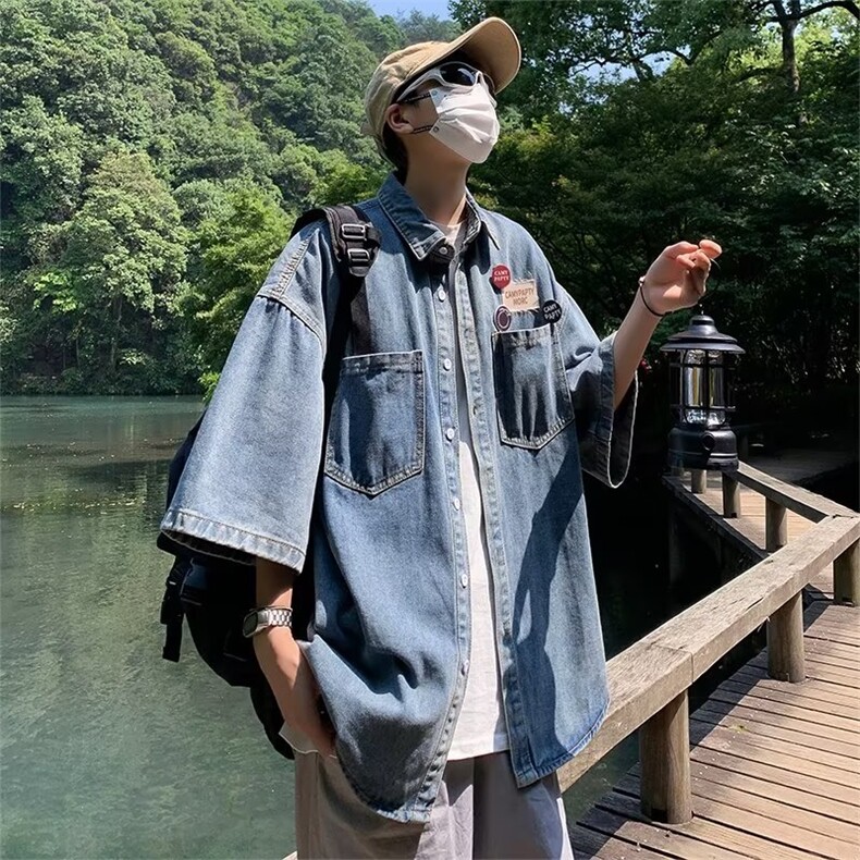 夏季新款衬衫潮流慵懒男方领衬衫牛仔夹克P46,男装衬衫,星座1116-2