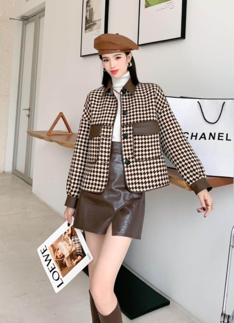 皮拼格子外套，其它，一家人