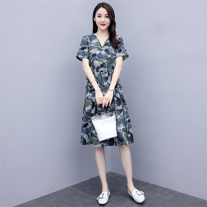 短袖中长款个性百搭修身宽松连衣裙V领韩版2021年夏季,女装连衣裙,凝聚力