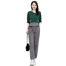 秋季女套装2022年新款洋气时尚高级感减龄显瘦休闲格子卫衣两件套，女装套装/套裙，魅影