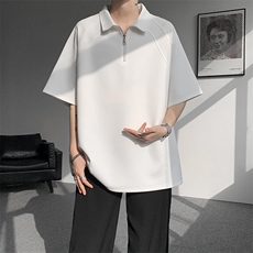 8XL-M半拉链t恤短袖POLO衫男款夏季美式翻领宽松大码半袖DT008P45，男装T恤，电商B312