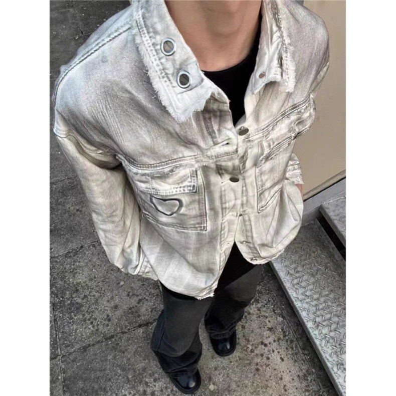 美式高街脏染牛仔夹克男春秋季潮牌嘻哈宽松休闲外套W6609-P88,男装工装外套,星座412-1