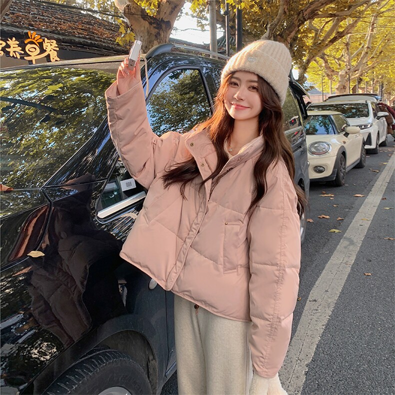 立领粉色短款超好看羽绒服女冬季2025新款甜美风流行小个子爆款,女装羽绒服,2C129