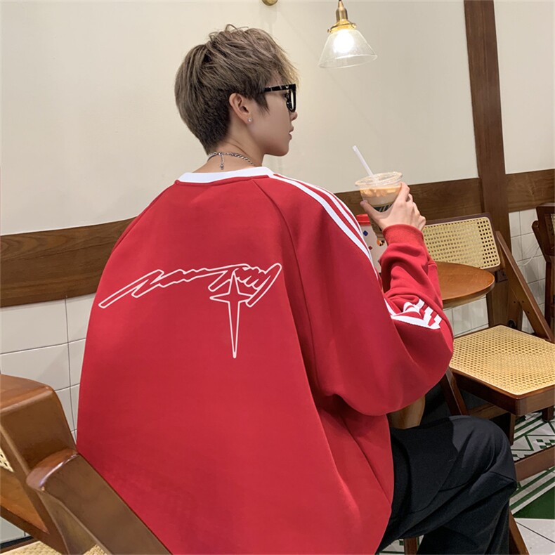 美式三杠条纹复圆领卫衣秋冬男女宽松长袖SW2455 -P45控68 50棉图片