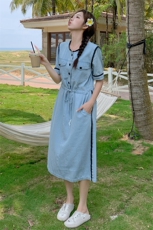 时尚显瘦牛仔连衣裙女夏季新款韩版宽松学生百搭裙子，女装连衣裙，秋水欣儿