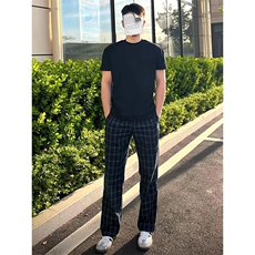 特批P40无差价网图夏季薄款格子裤微喇大码休闲裤男K5773，男装休闲裤，电商A001-1