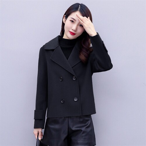 短款秋冬装新款时尚气质年轻版羊毛小个子短款双面呢大衣外套，女装毛呢外套，媚琳依坊