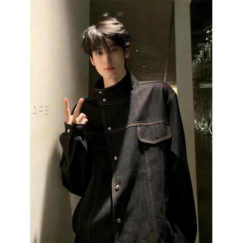 复古原牛斜领短款硬挺牛仔夹克JK0166-P85，男装夹克，星座313A(原308A-2)