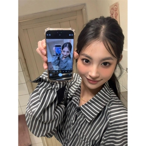TC509-P45宽松慵懒风休闲条纹衬衫2026新款拼接撞色上衣图片