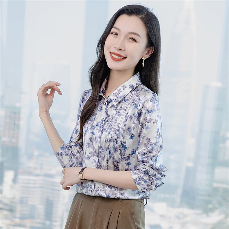 轻奢真丝衬衫女长袖2026春装品牌印花妈妈重磅真丝上衣小衫衬衣,女装衬衫,阿舍尔精品