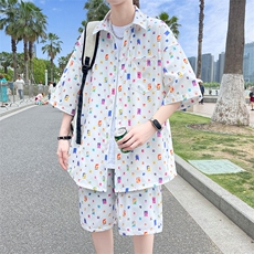 夏季海边沙滩男女同款休闲套装潮牌宽松大码XZ102B-1-TZ2567P55，男装休闲套装，星座102B-1
