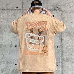 DSA028-SXDTF193 P32重磅蜡染克美式复古水洗潮牌印花短袖男图片