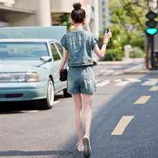 2024年夏装新款薄款洋气显瘦小个子短裤套装牛仔时尚气质两件套，女装套装/套裙，瑶迪