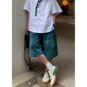 复古格子五分短裤男宽松直筒夏季百搭休闲中裤ins情侣款LD111-P28图片