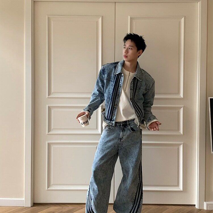 DJK8941-P78美式复古条纹拼接牛仔外套潮牌男牛仔夹克-网图现货,男装夹克,星座603-2