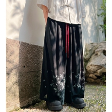 2025新款现货-风棉麻印花竹叶八分裤阔腿裤K211-P60，男装休闲裤，电商A021
