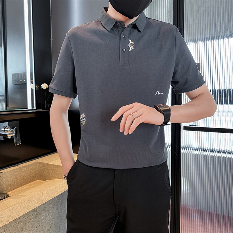 2025夏季抖音新中式刺绣短袖T恤翻领Polo衫T25099-P58控78,男装T恤,电商D342