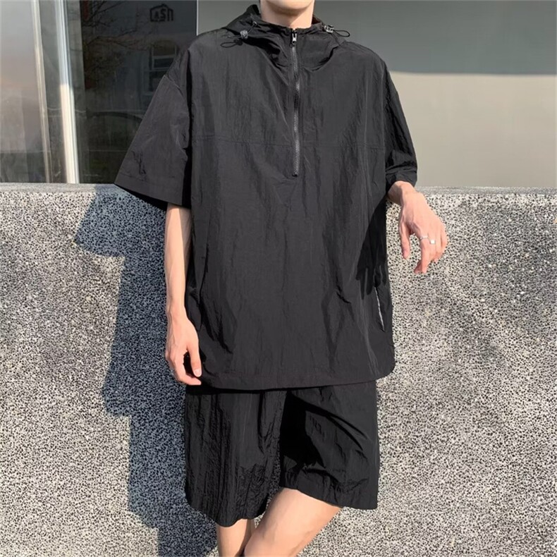 夏季新款宽松百搭运动套装男连帽短袖短裤两件套现货W8240-P56,男装牛仔裤,星座512-4