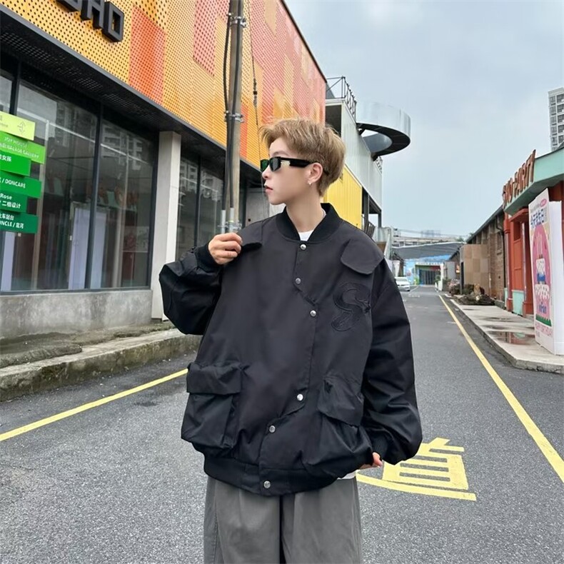 飞行员夹克男女春秋潮牌刺绣高街排扣设计感小众外套JK2301-P55,男装夹克,星座308B-1