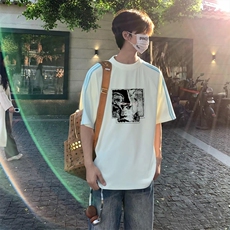 抖音得物品质二开240克宽松纯棉美式潮牌印花三条杠中性风短袖T恤，男装T恤，电商A486