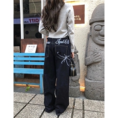 美式复古水洗字母刺绣牛仔裤男女宽松潮流时尚秋冬阔腿ZN001P51，男装牛仔裤，星座1112-1